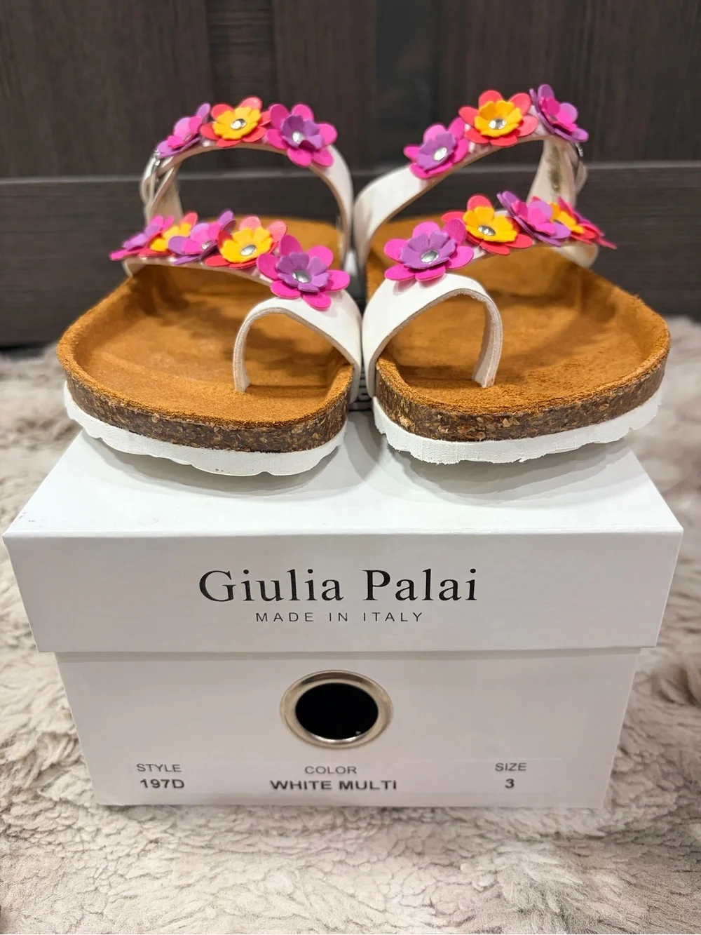 Giulia Palai Kids White Multi Floral Cork-Style Sandals